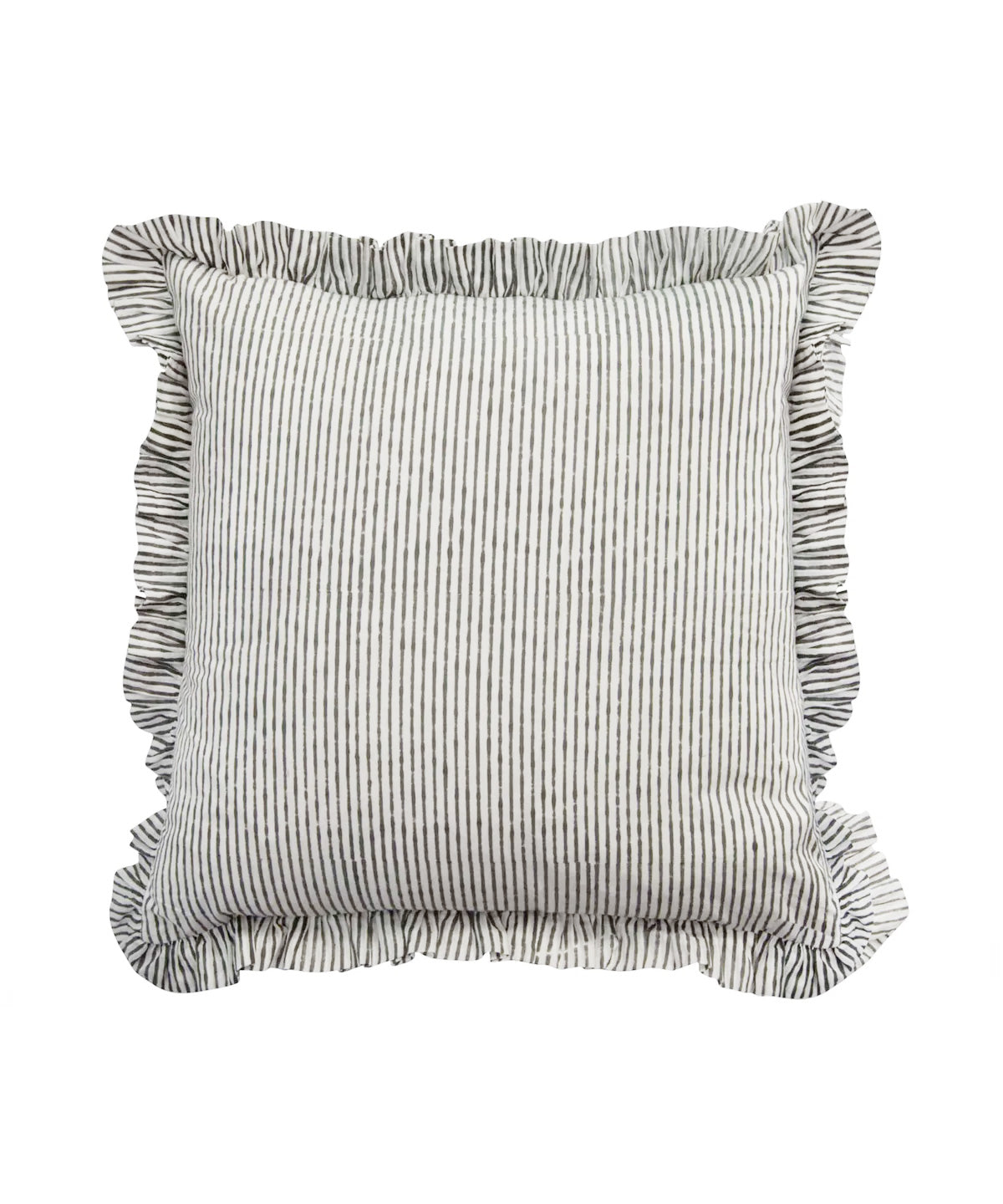 East London Parasol Company Ltd - Pillar Grey Frill Hand Block Printed Cushion (sold out)