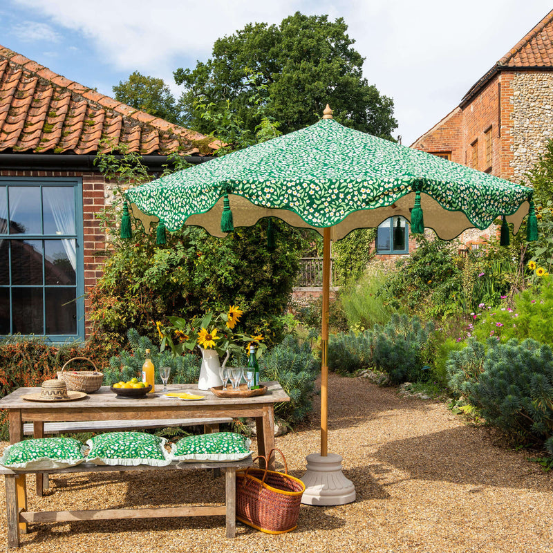 Daisy Garden Parasol- UK made garden umbrella- dark green floral print- East London Parasol Company Garden Parasol