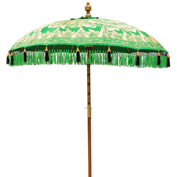Emma Round Bamboo Garden Parasol- East London Parasol Company- Green and gold- wood