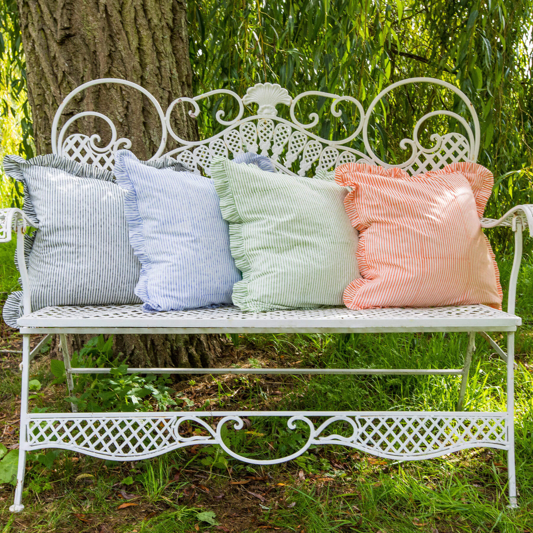 East London Parasol Company Ltd - Pillar Grey Frill Hand Block Printed Cushion (sold out)