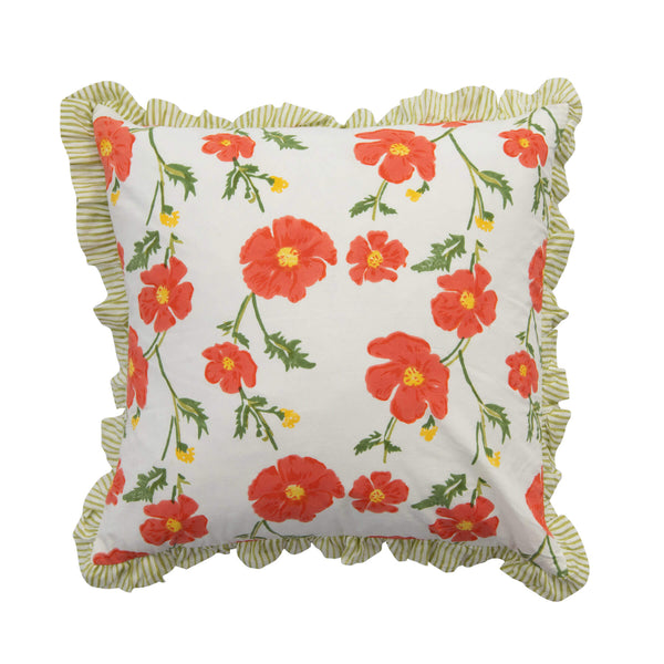 Green Poppy Frill Cushion - sold out