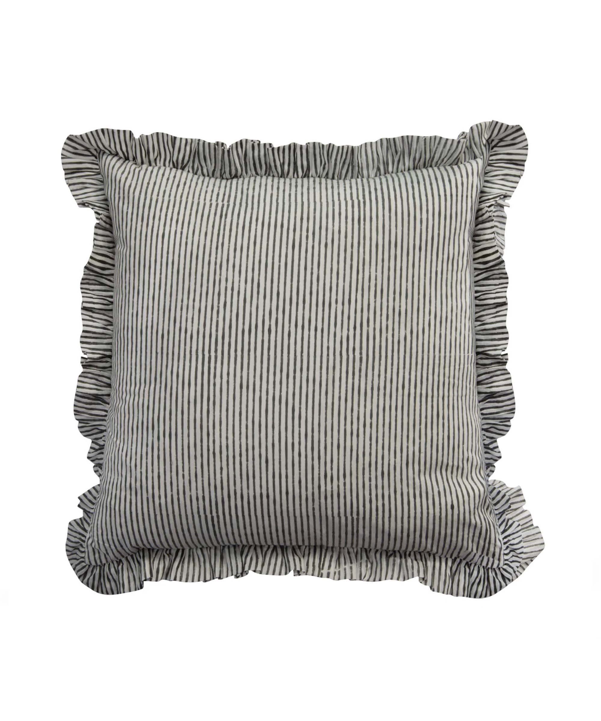 Pillar Grey Frill Hand Block Printed Cushion