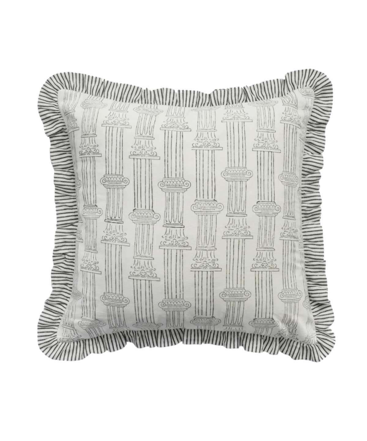 Pillar Grey Frill Hand Block Printed Cushion