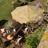warner House X East London Parasol Company- yellow and grey printed octagonal garden parasol- made in the UK