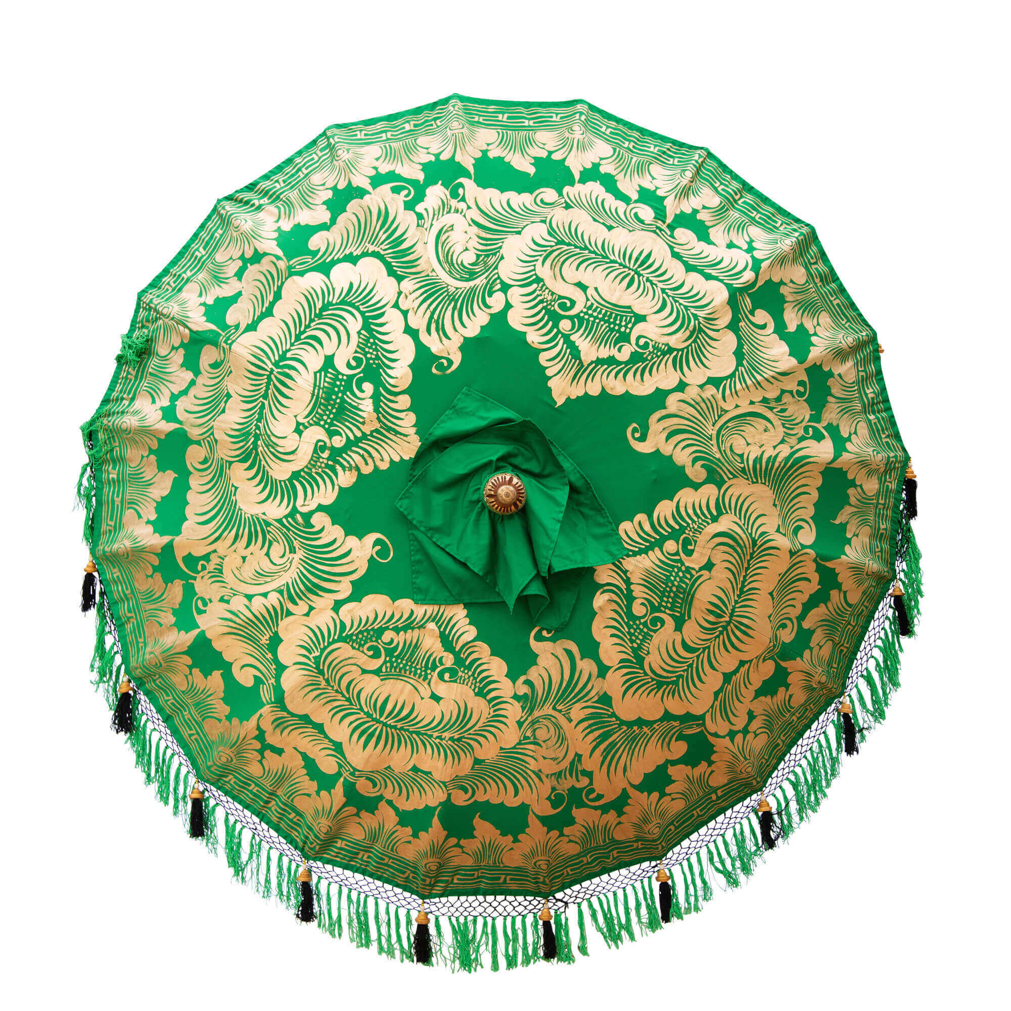  Emma Round Bamboo Garden Parasol- East London Parasol Company- Green and gold- wood