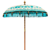  Laurie Round Bamboo Garden Parasol- East London Parasol Company- teal and gold- wood