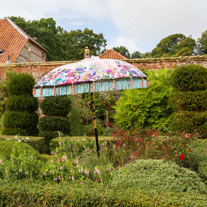 East London Parasol X Studio Coverdale printed floral garden parasol