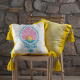 yellow block printed suzani garden cushions