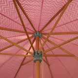 East London Parasol Company Big Green and pink Aretha Garden umbrella zig zag Orange and Yellow 3m wooden parasol with tassels