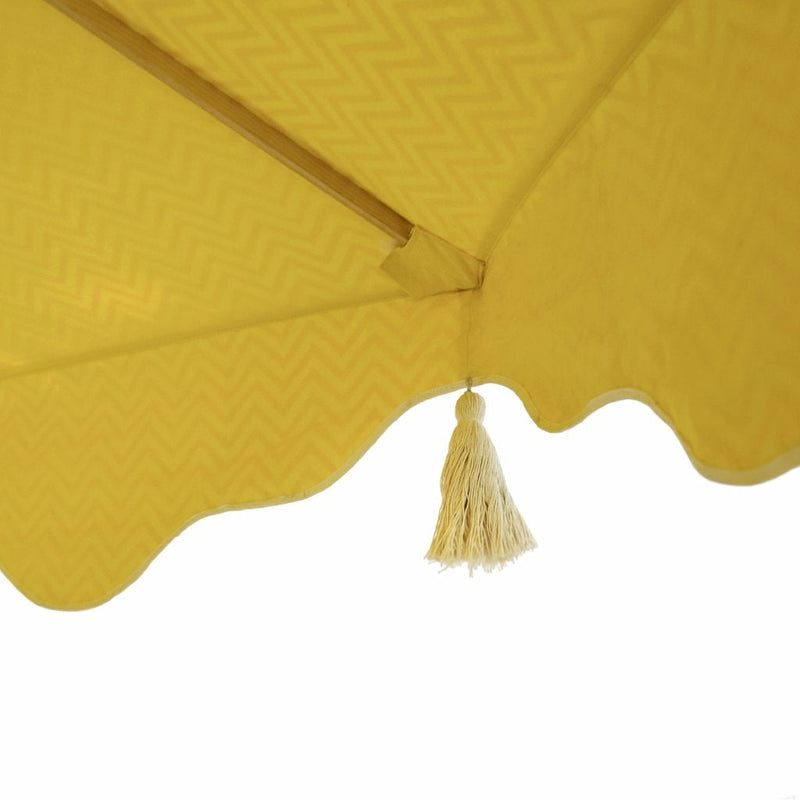 East London Parasol Company Big Aretha Garden umbrella zig zag Orange and Yellow 3m wooden parasol with tassels