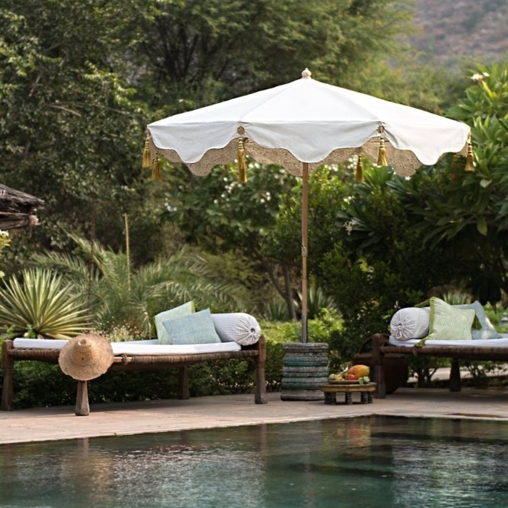 Liberace Octagonal Parasol, white and gold luxury parasol East London