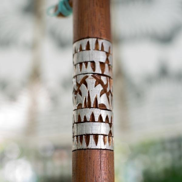 hand carved wooden parasol pole silver painted