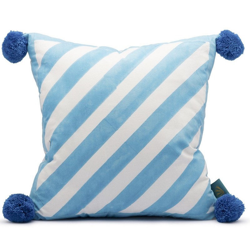 Blue pom pom cushion hot sale
