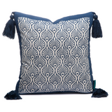 Indigo Suzani Cushion made by East London Parasol Company. Using blue, black and grey block print technique handmade in India, these cushions are perfect for gardens, homes and parties.