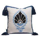 Indigo, black and blue East London Parasol Company Block print suzani cushion, front