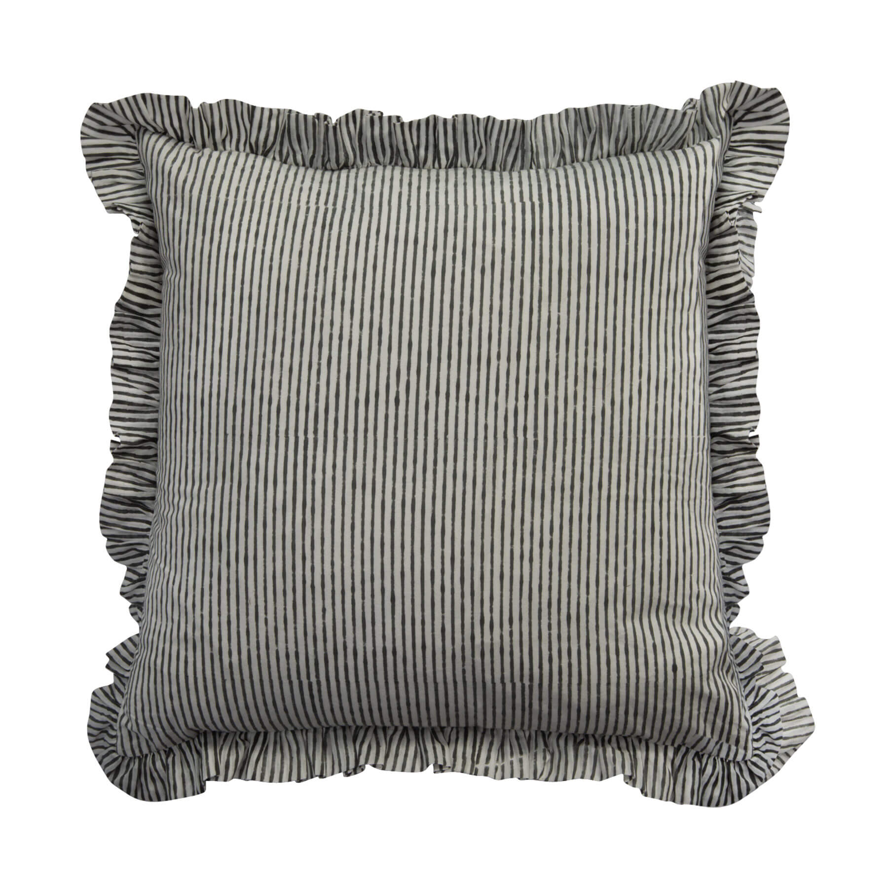 Pillar Grey Frill Hand Block Printed Cushion